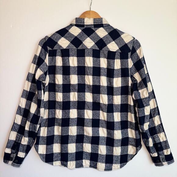 J Crew Plaid Flannel Half Zip Pullover Top Medium Buffalo Check Navy Blue White - Picture 2 of 14